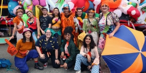 Group photo of SIM students that participating in Nick Cave's Joy Parade in Boston in 2019.